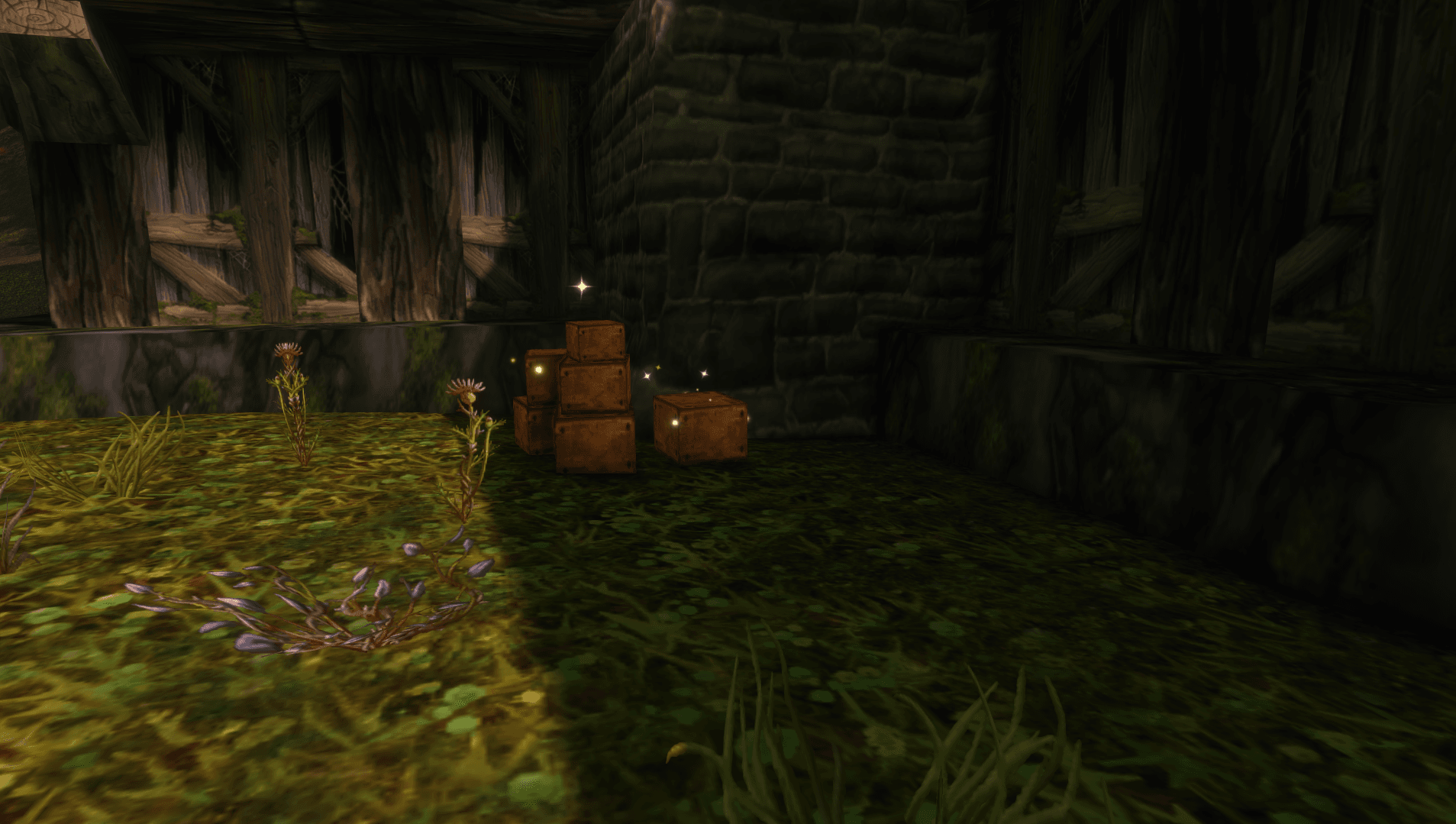 Golden sparkles around quest crates in WoW: Forever