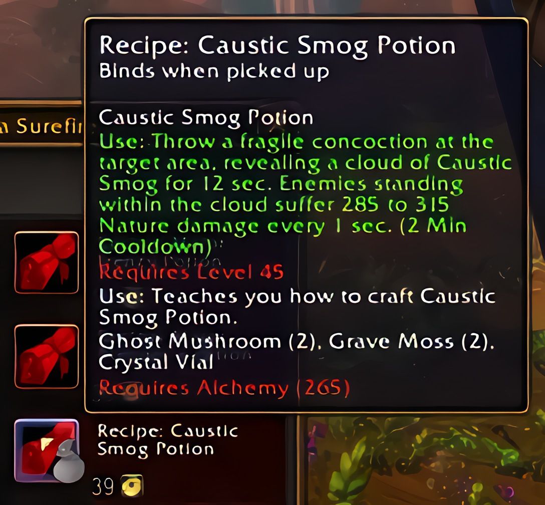 配方：腐蚀烟雾药水（Caustic Smog Potion）在World of Warcraft: Forever中