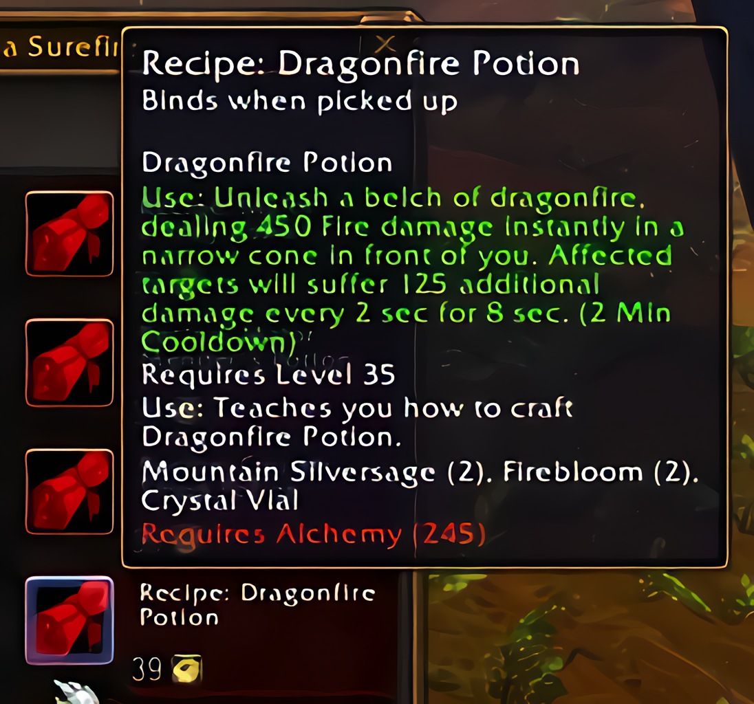 配方：龙焰药水（Dragonfire Potion）在World of Warcraft: Forever中