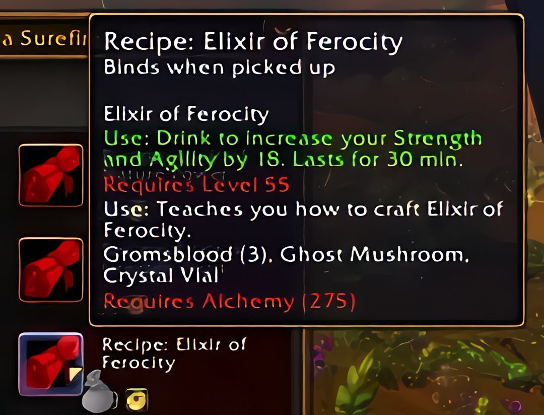 配方：凶猛合剂（Elixir of Ferocity）在World of Warcraft: Forever中