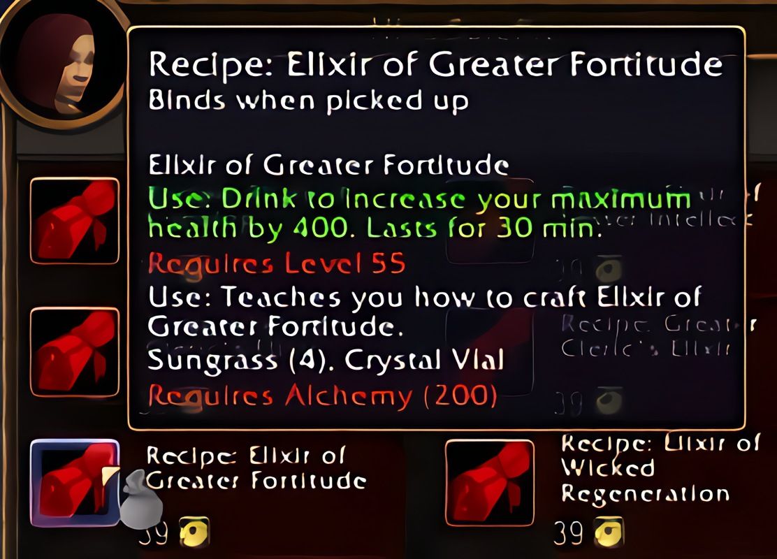 配方：强效坚韧合剂（Elixir of Greater Fortitude）在World of Warcraft: Forever中
