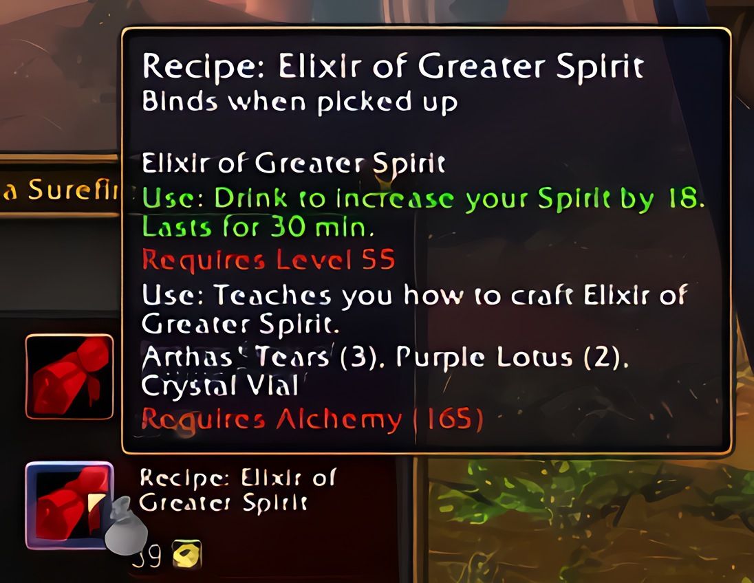 配方：强效精神合剂（Elixir of Greater Spirit）在World of Warcraft: Forever中