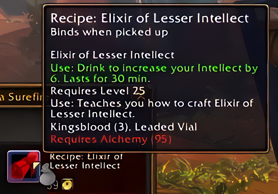 配方：次级智力合剂（Elixir of Lesser Intellect）在World of Warcraft: Forever中
