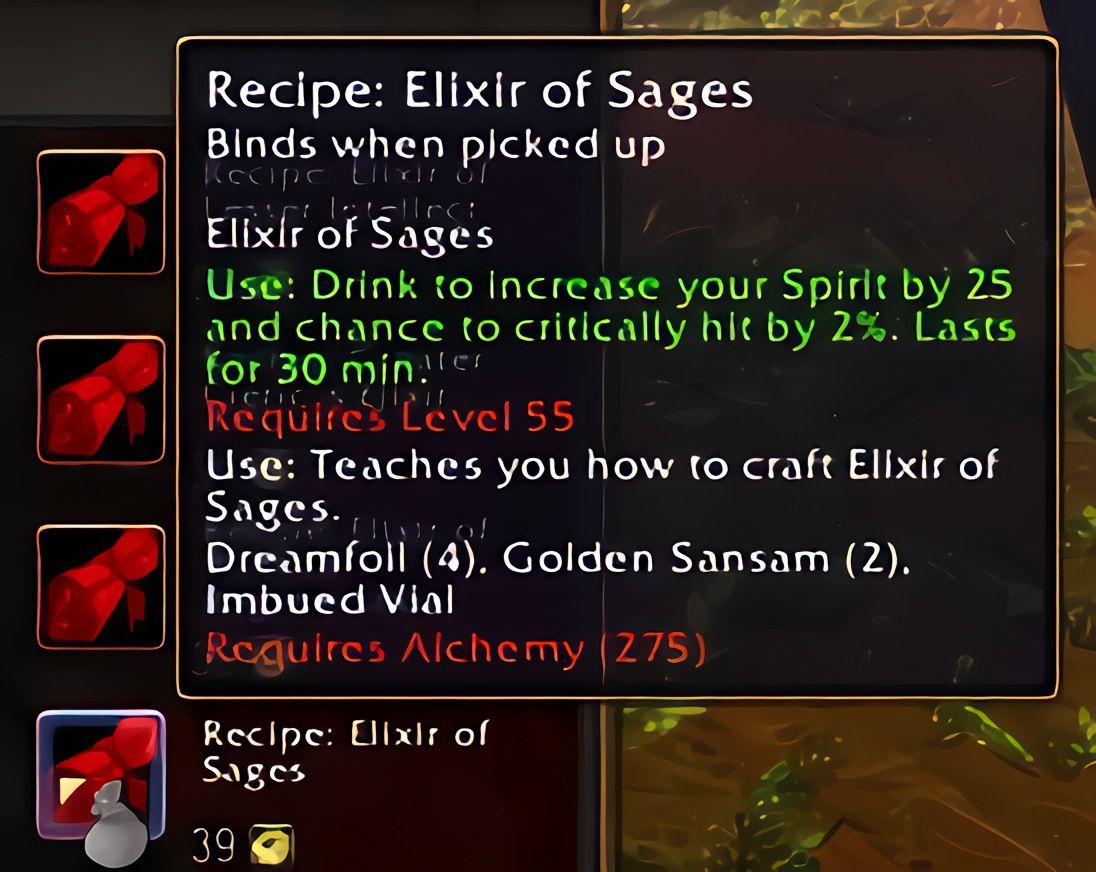 配方：贤者合剂（Elixir of Sages）在World of Warcraft: Forever中