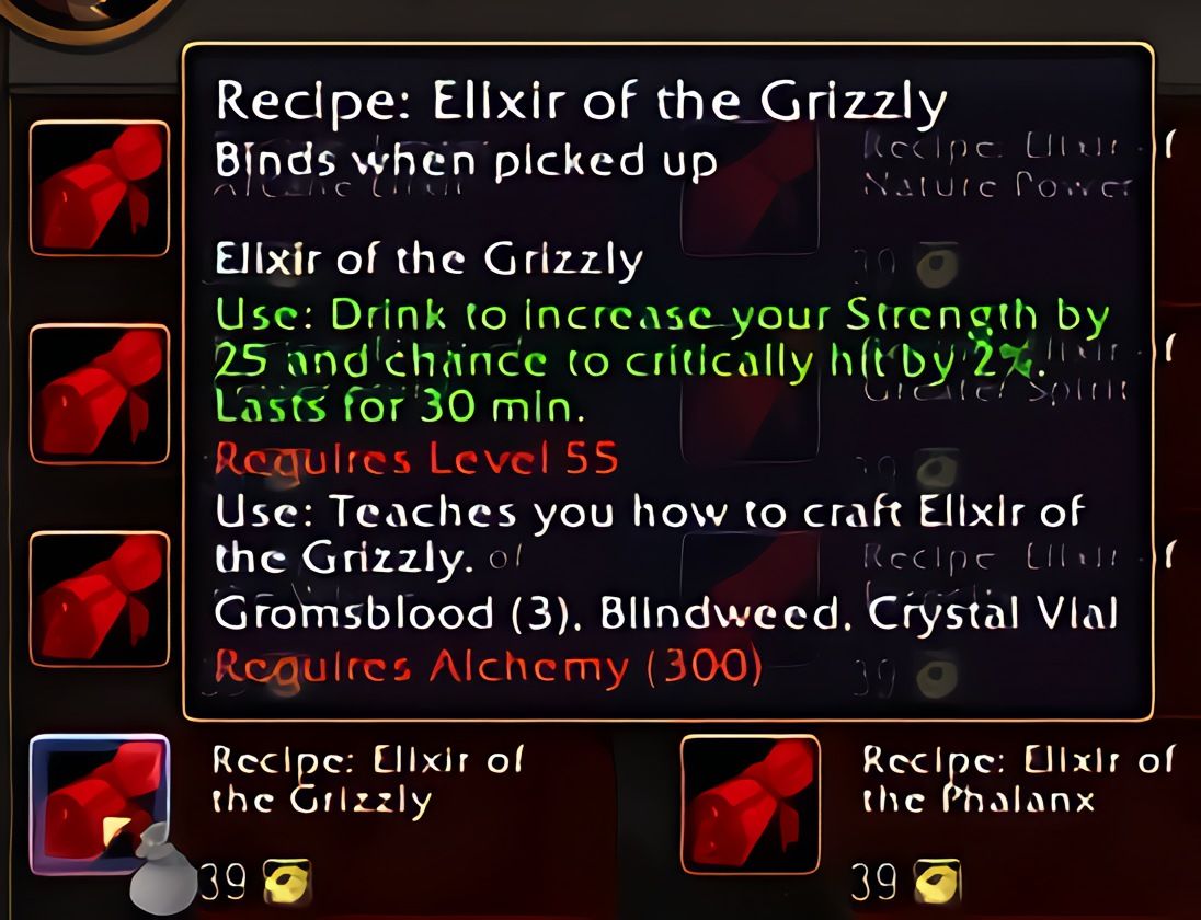 配方：灰熊合剂（Elixir of the Grizzly）在World of Warcraft: Forever中