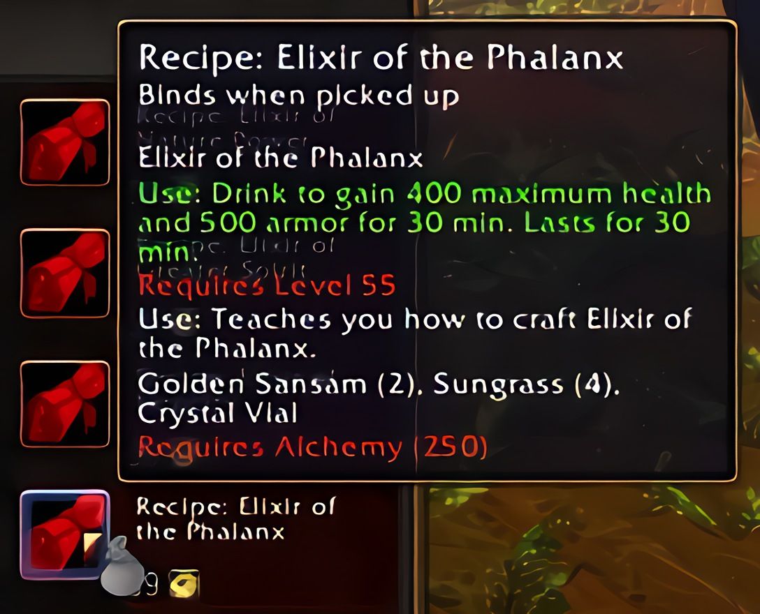 配方：方阵合剂（Elixir of the Phalanx）在World of Warcraft: Forever中