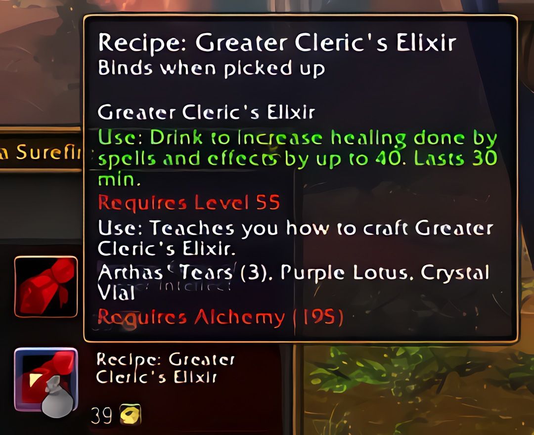 配方：强效牧师合剂（Greater Cleric's Elixir）在World of Warcraft: Forever中