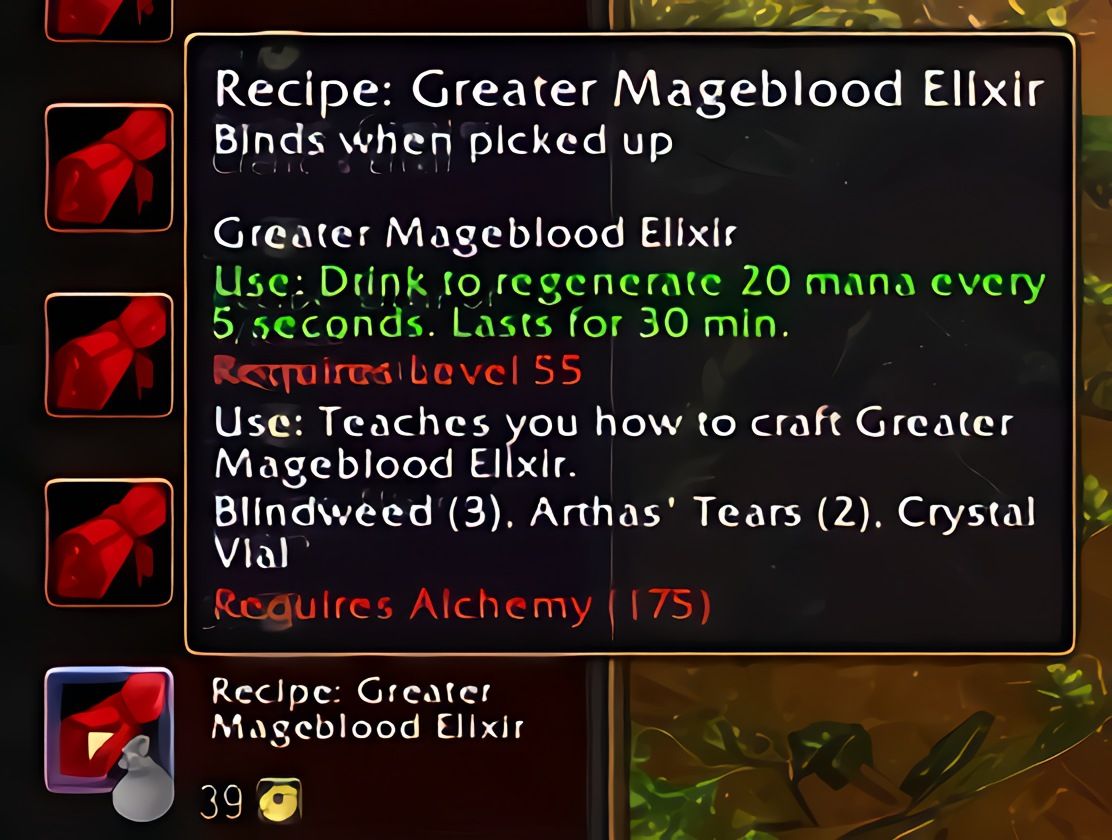 配方：强效魔血合剂（Greater Mageblood Elixir）在World of Warcraft: Forever中