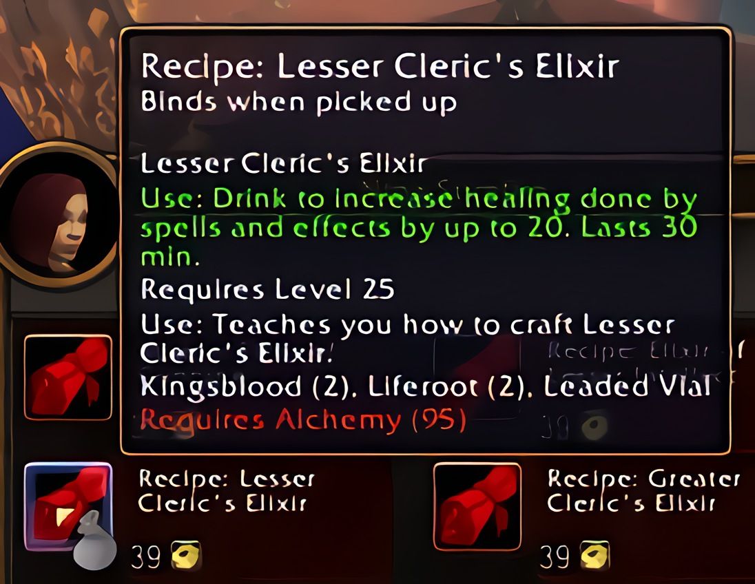 配方：次级牧师合剂（Lesser Cleric's Elixir）在World of Warcraft: Forever中