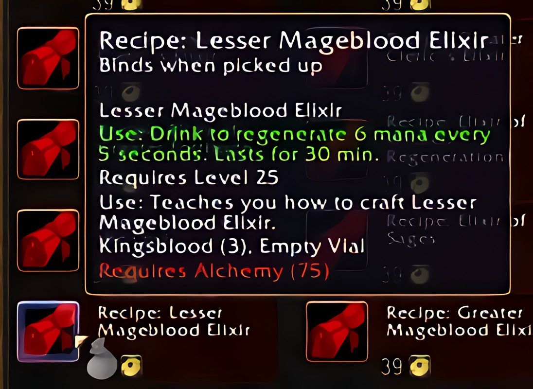 配方：次级魔血合剂（Lesser Mageblood Elixir）在World of Warcraft: Forever中
