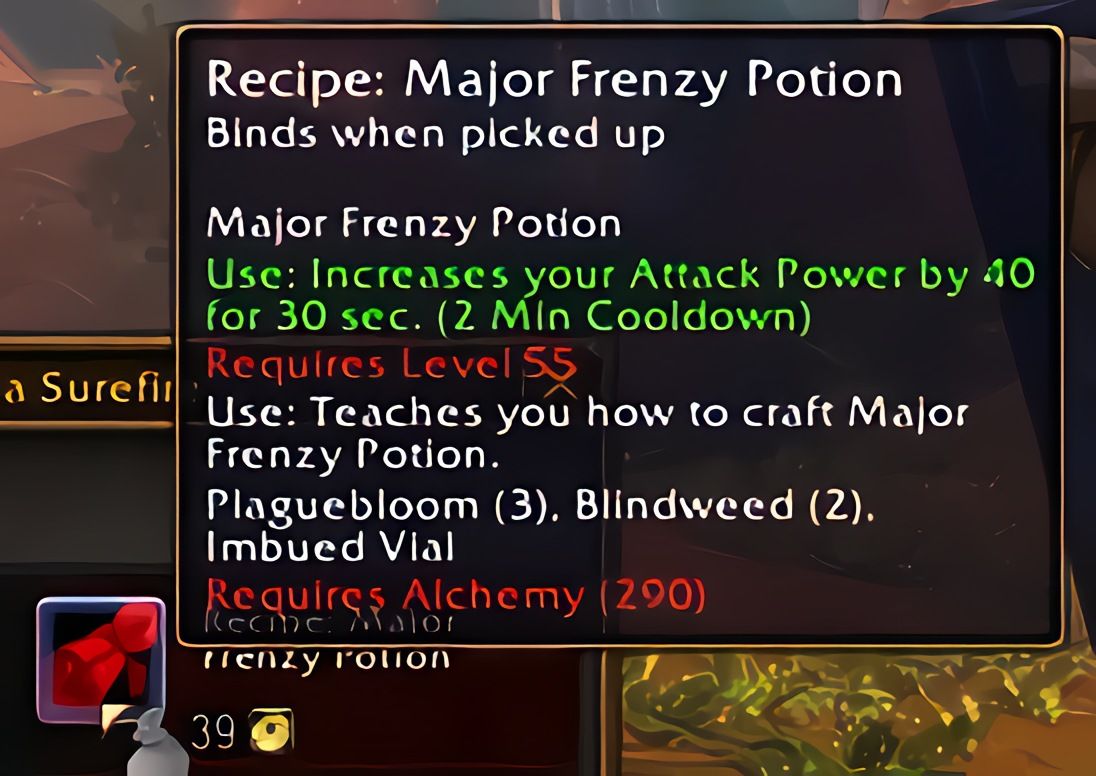 配方：强效狂乱药水（Major Frenzy Potion）在World of Warcraft: Forever中