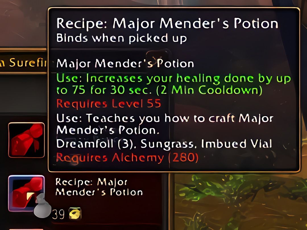 配方：强效医者药水（Major Mender's Potion）在World of Warcraft: Forever中