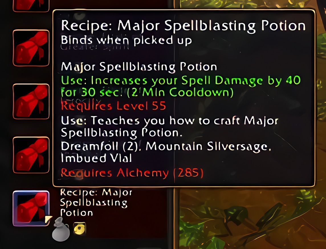 配方：强效施法冲击药水（Major Spellblasting Potion）在World of Warcraft: Forever中