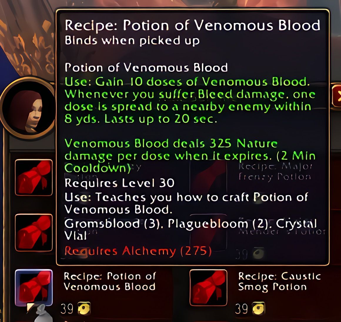 配方：毒血药水（Potion of Venomous Blood）在World of Warcraft: Forever中