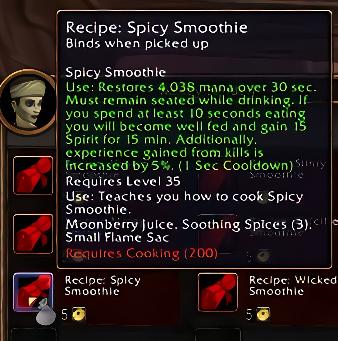 配方:辛辣冰沙(Spicy Smoothie)in World of Warcraft: Forever