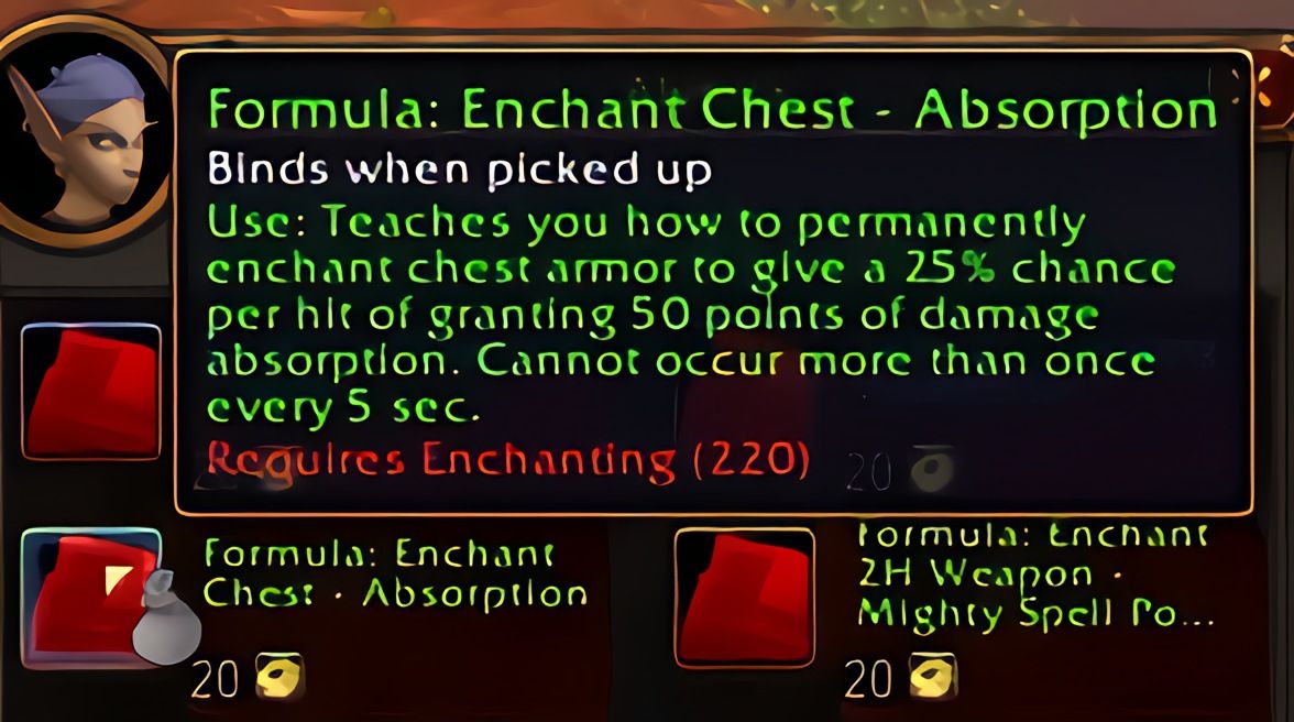 配方:胸甲附魔——吸收 (Enchant Chest - Absorption) 在 World of Warcraft: Forever