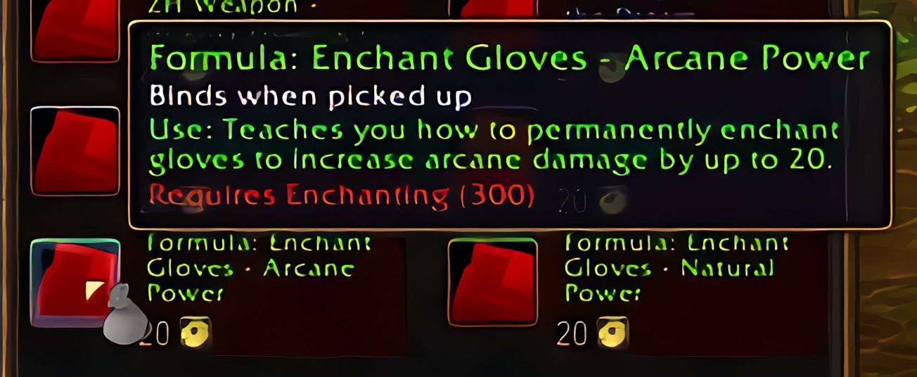 配方:手套附魔——奥术强效 (Enchant Gloves - Arcane Power) 在 World of Warcraft: Forever