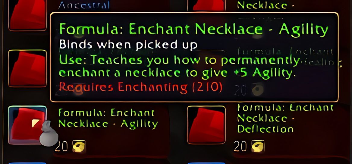 配方:项链附魔——敏捷 (Enchant Necklace - Agility) 在 World of Warcraft: Forever