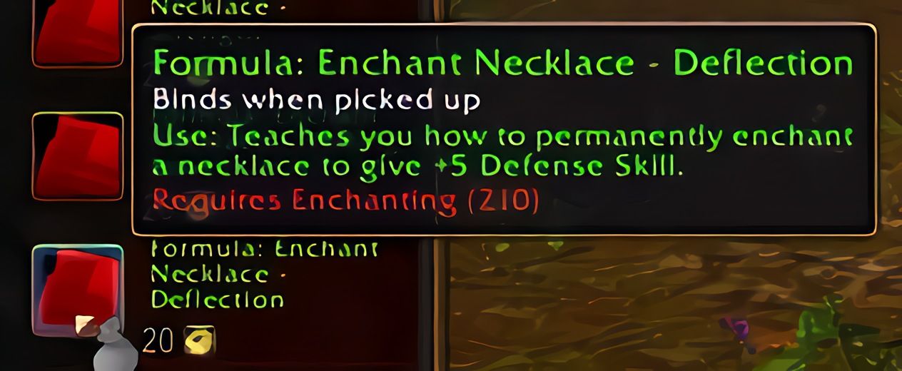 配方:项链附魔——招架 (Enchant Necklace - Deflection) 在 World of Warcraft: Forever