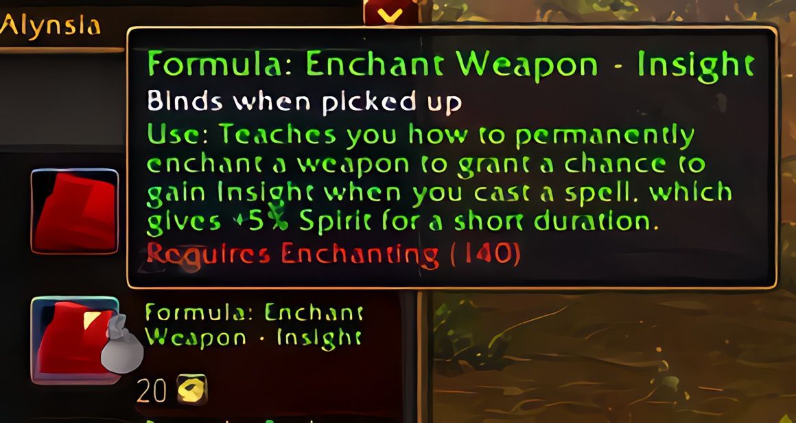 配方:武器附魔——洞察 (Enchant Weapon - Insight) 在 World of Warcraft: Forever