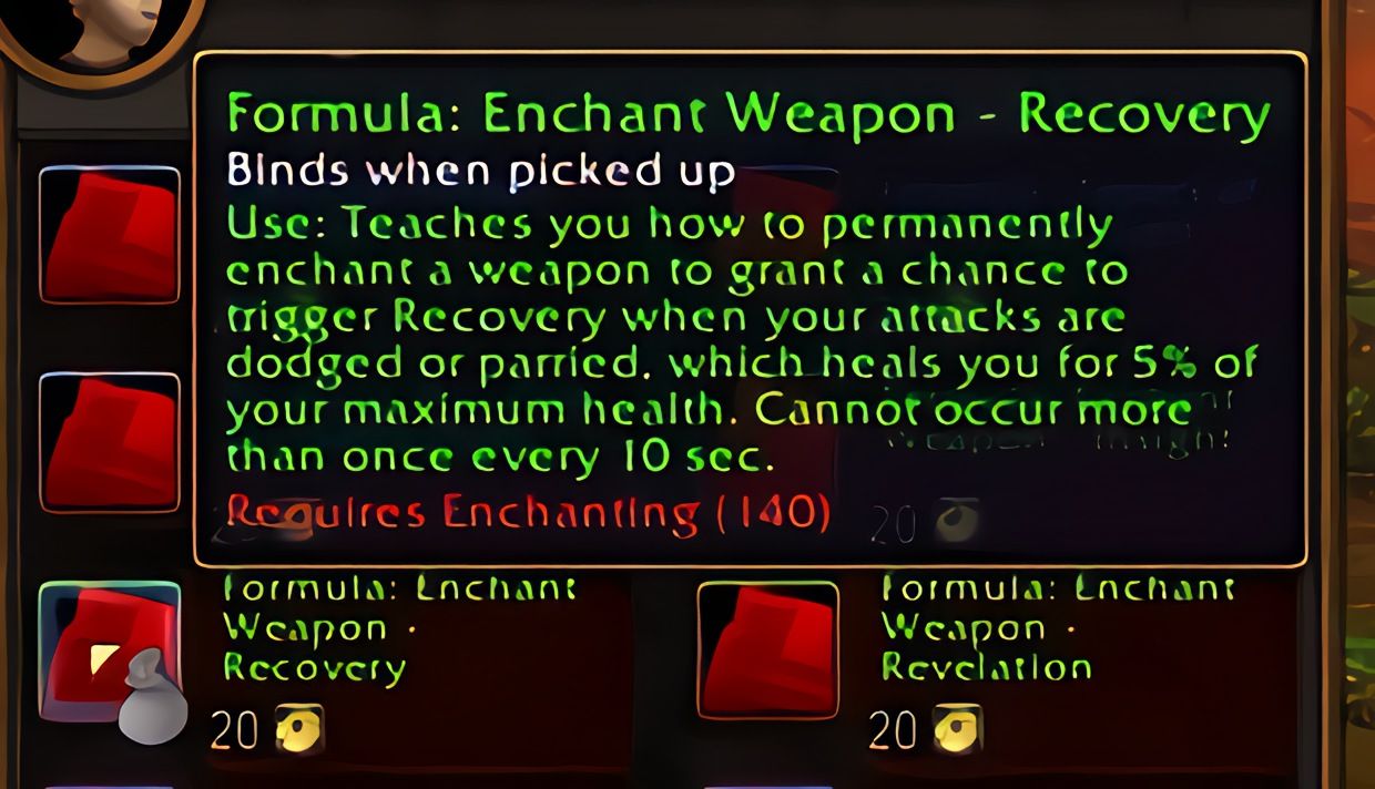 配方:武器附魔——恢复 (Enchant Weapon - Recovery) 在 World of Warcraft: Forever