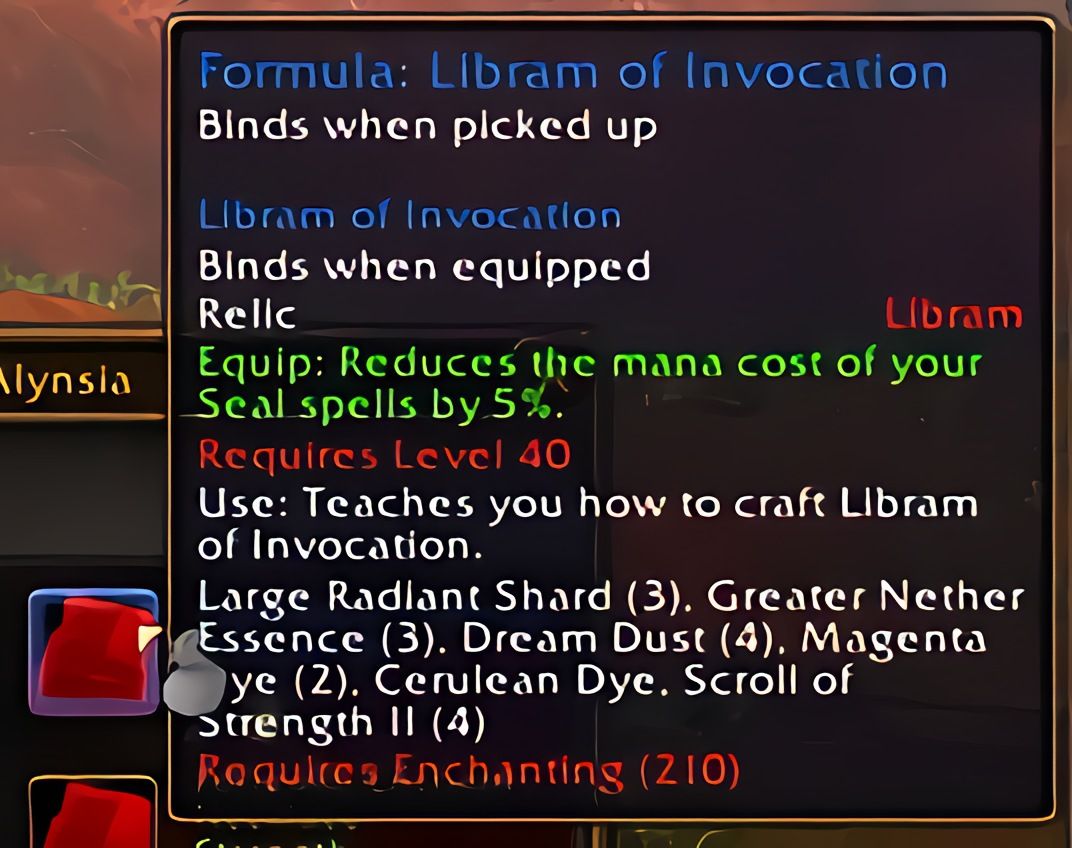 配方:祈唤圣契 (Libram of Invocation) 在 World of Warcraft: Forever