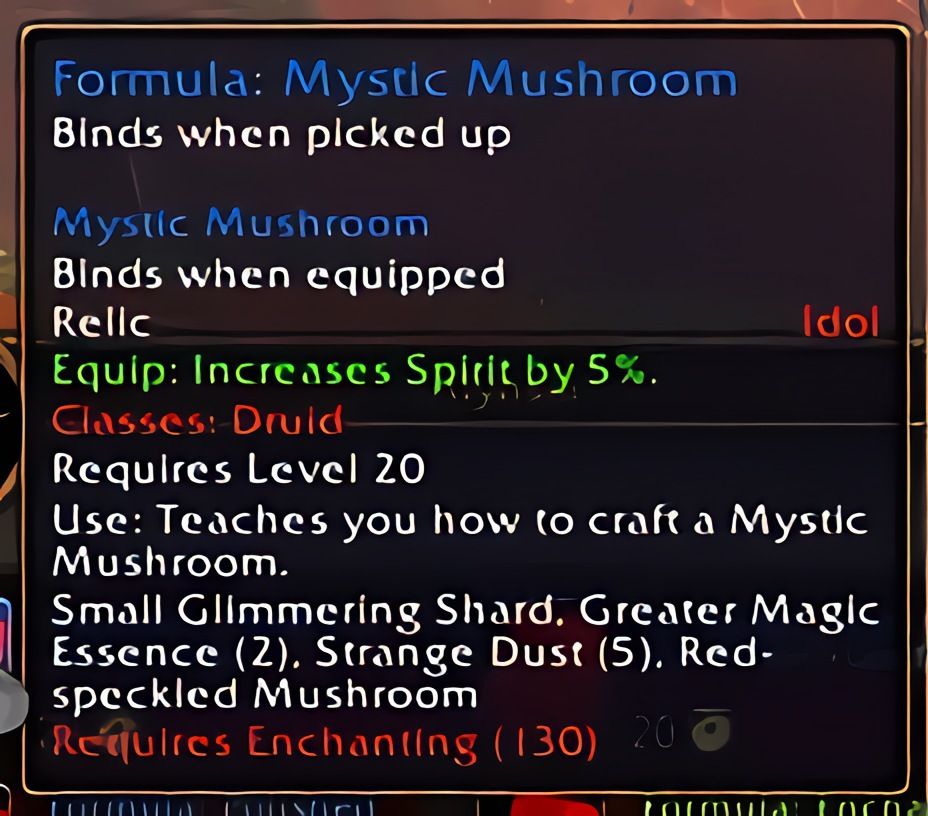 配方:秘法蘑菇 (Mystic Mushroom) 在 World of Warcraft: Forever