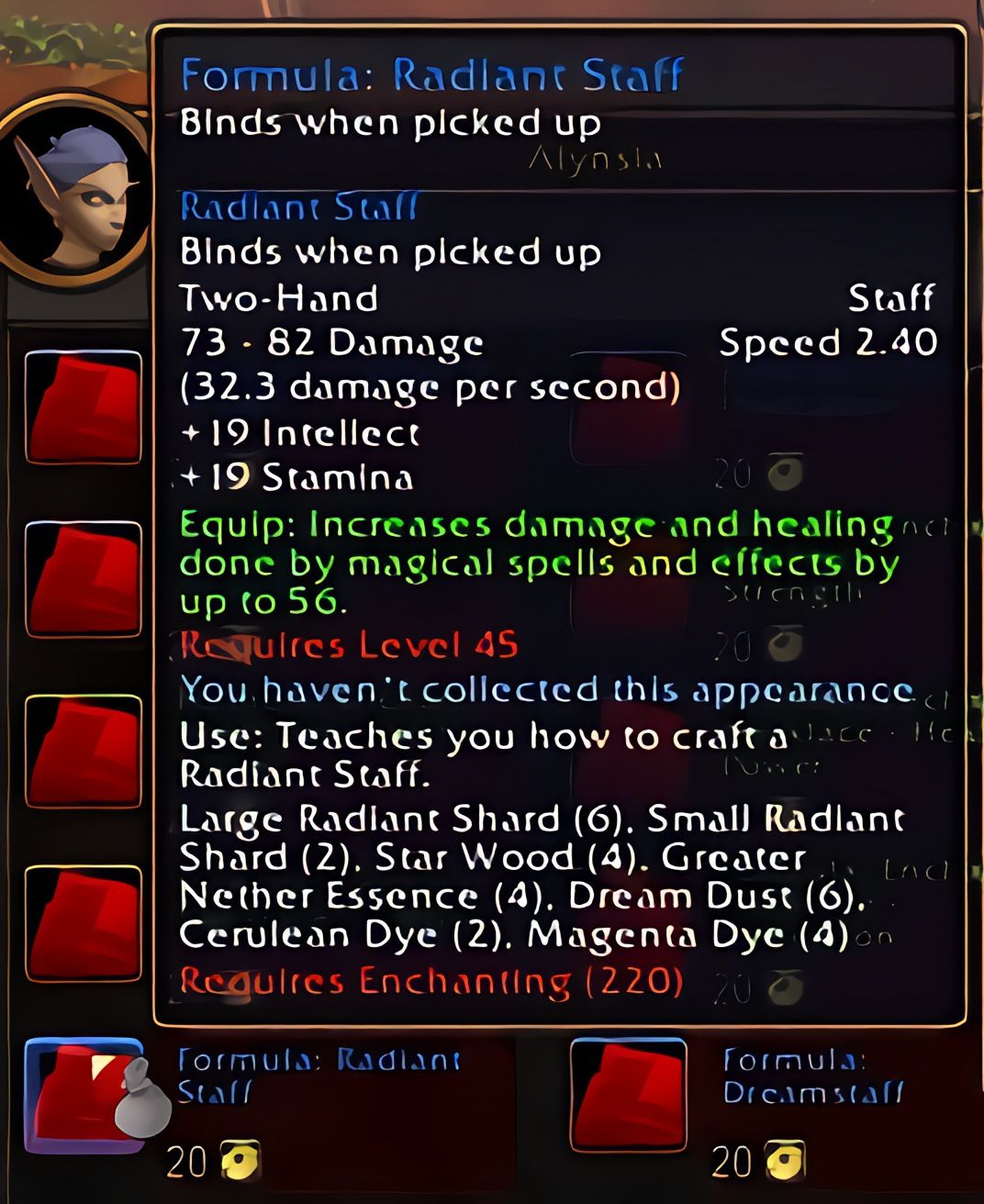 配方:光华法杖 (Radiant Staff) 在 World of Warcraft: Forever