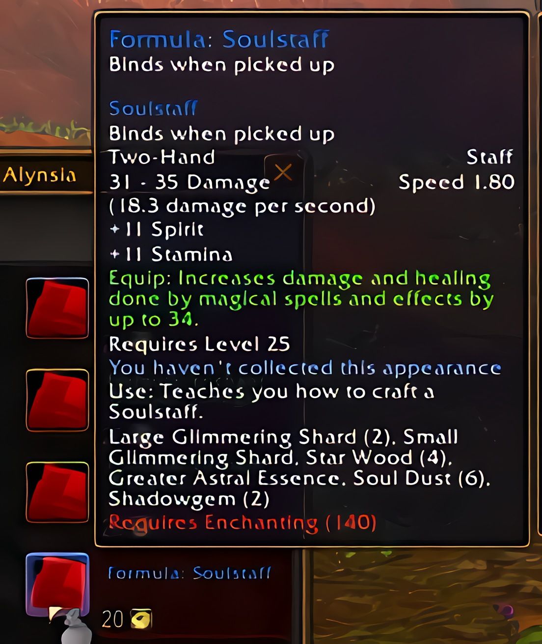 配方:灵魂法杖 (Soulstaff) 在 World of Warcraft: Forever