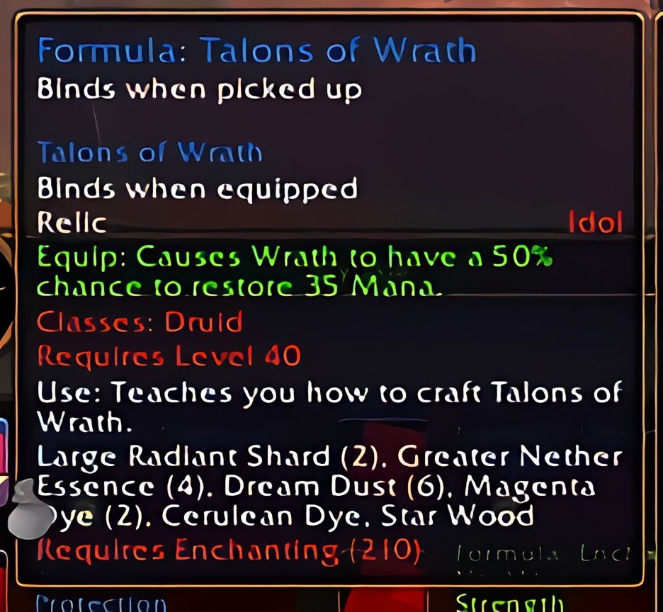 配方:愤怒之爪 (Talons of Wrath) 在 World of Warcraft: Forever