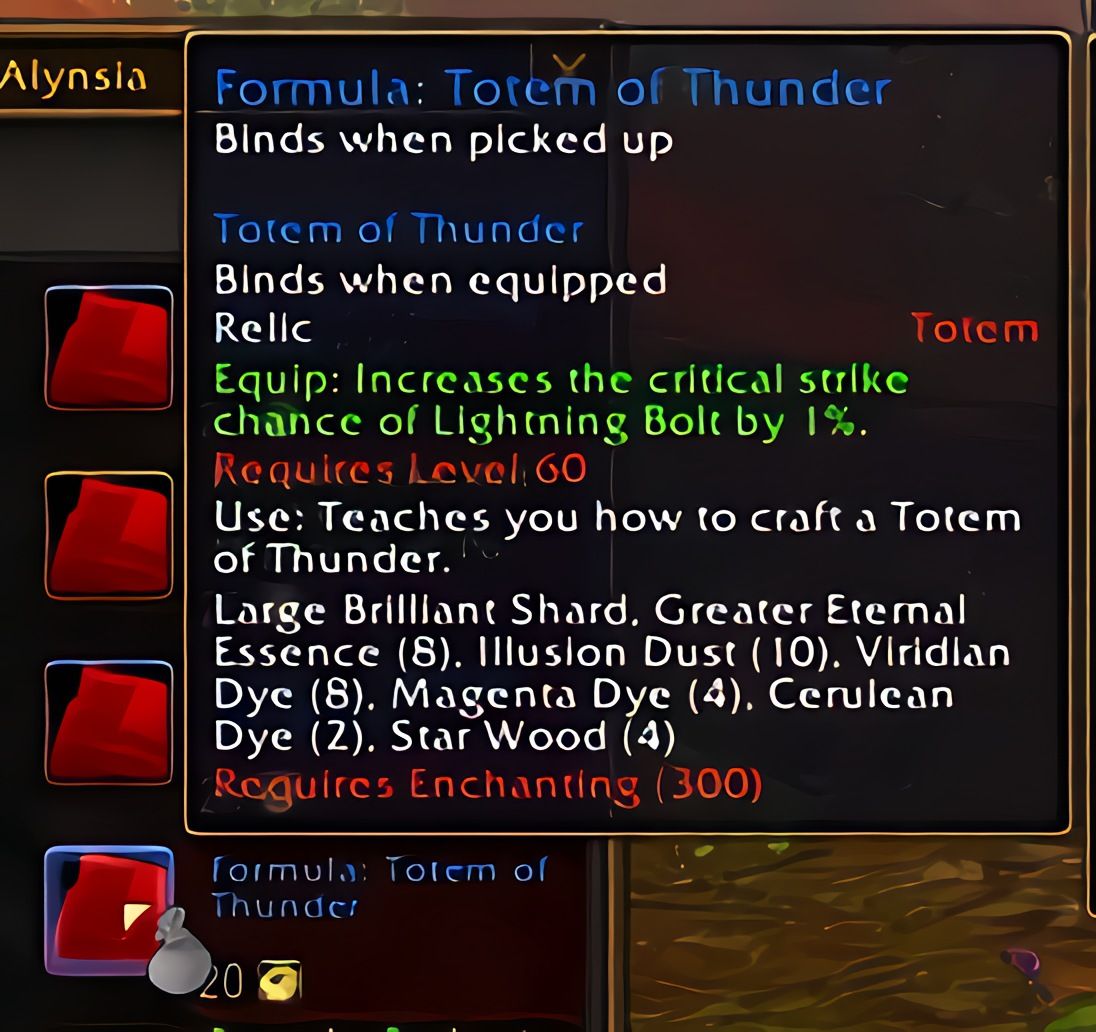 配方:雷霆图腾 (Totem of Thunder) 在 World of Warcraft: Forever