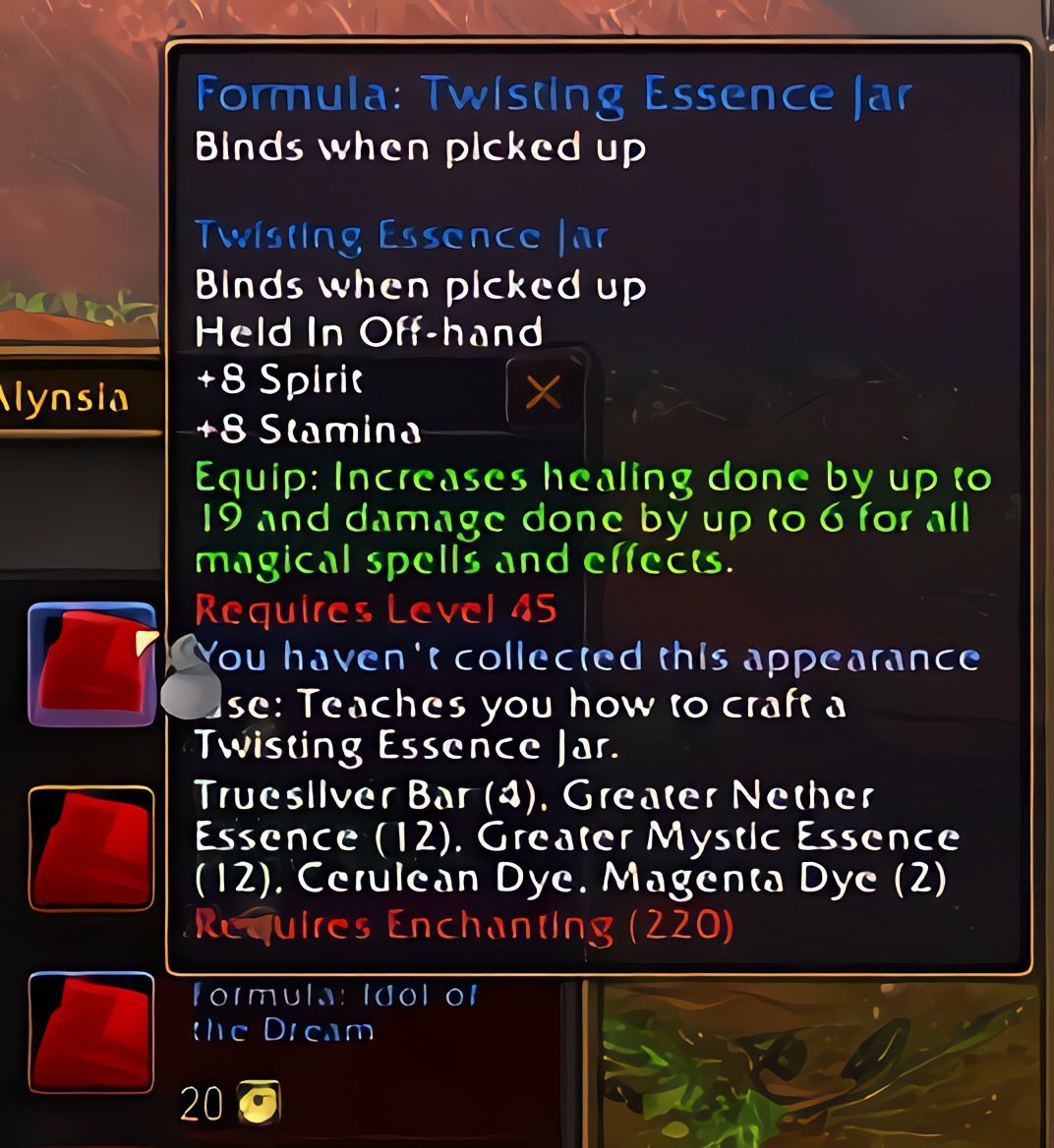 配方:扭曲精华之罐 (Twisting Essence Jar) 在 World of Warcraft: Forever